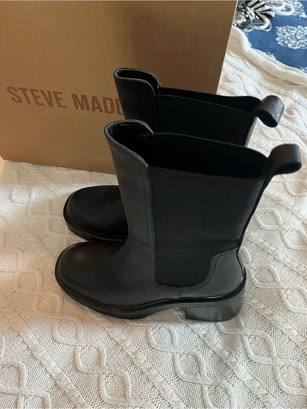Steve Madden Women's Black 3 inch Flynn Leather Boots Various Sizes - Picture 4 of 13